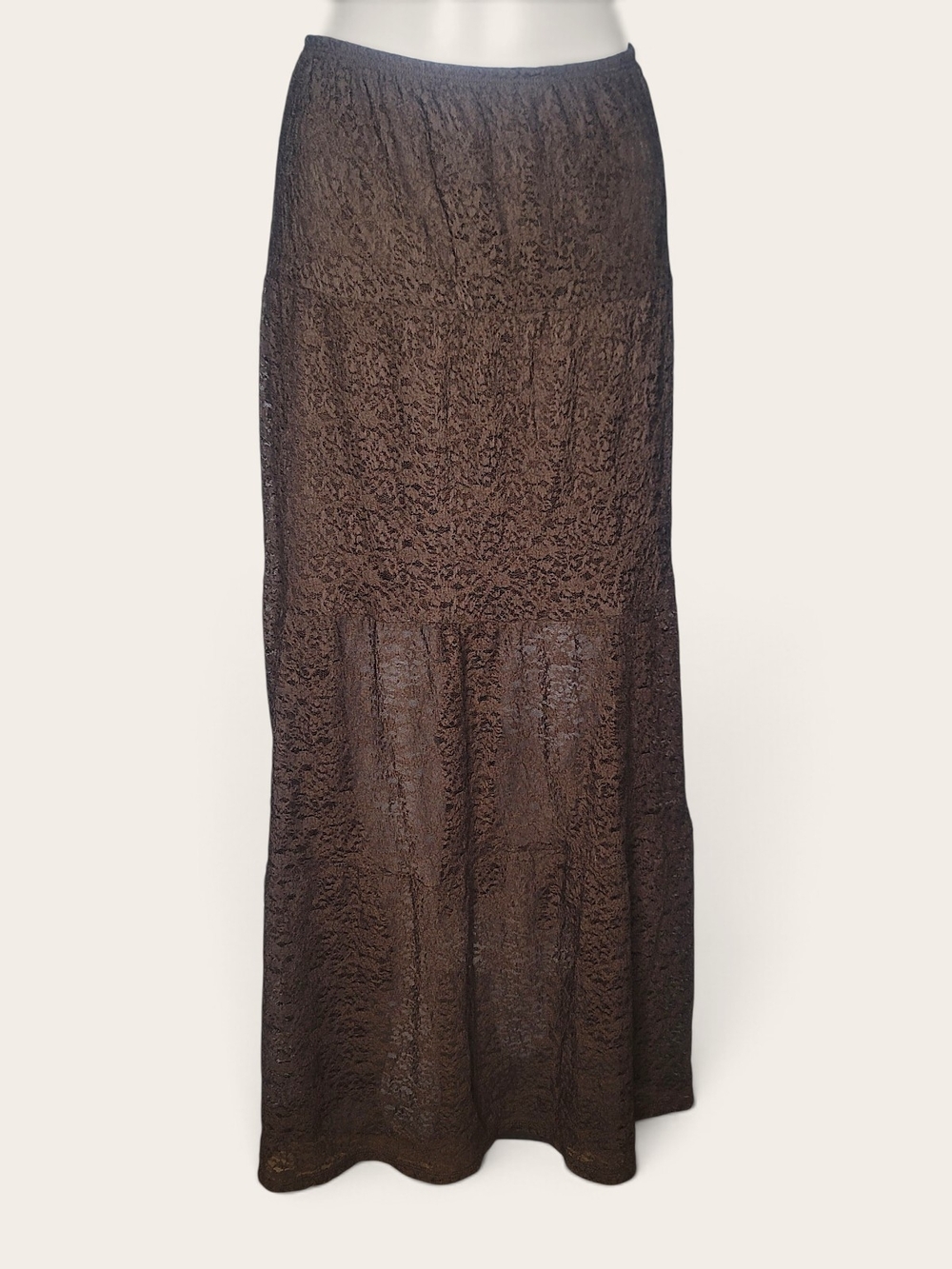 Brown Lace Maxi Skirt - Neutral Elegant Style Size XXL / 20